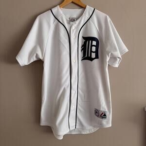 Vintage Majestic MLB Detroit Tigers White Button Front Jersey Blank Back Large